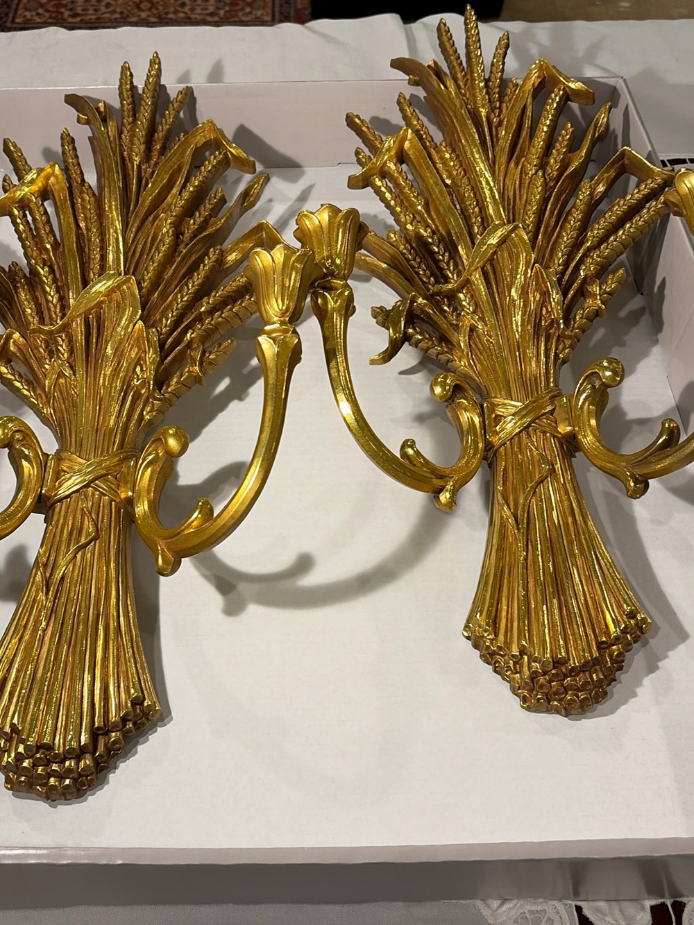 MCM Gold Wheat Sheaf Wall Hooks - Pair